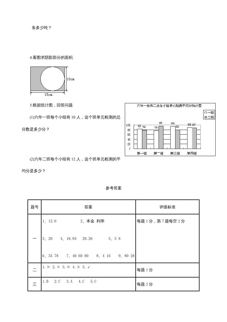 图片[3]-六年级数学上册期末练习(2)（北师大版）-墨痕题库