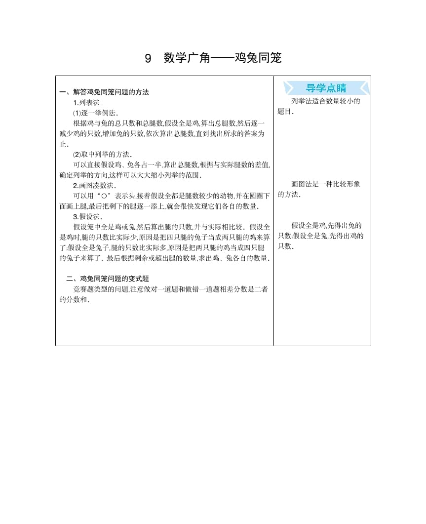 四年级数学下册9.广角---鸡兔同笼-墨痕题库