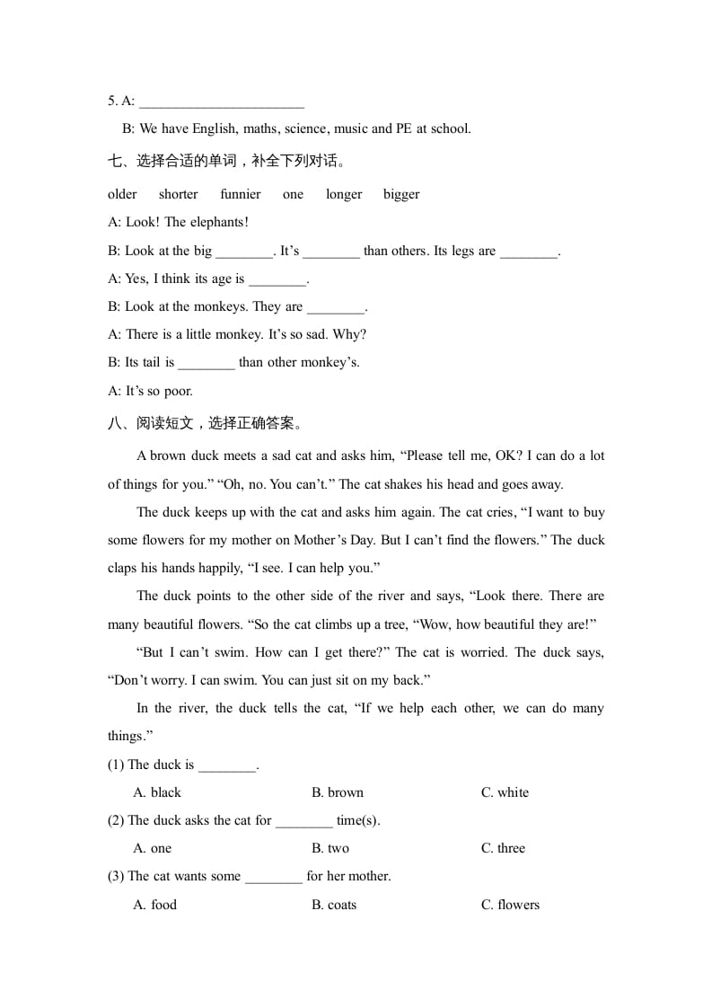 图片[3]-六年级英语上册Unit2_单元测试卷（人教版一起点）-墨痕题库