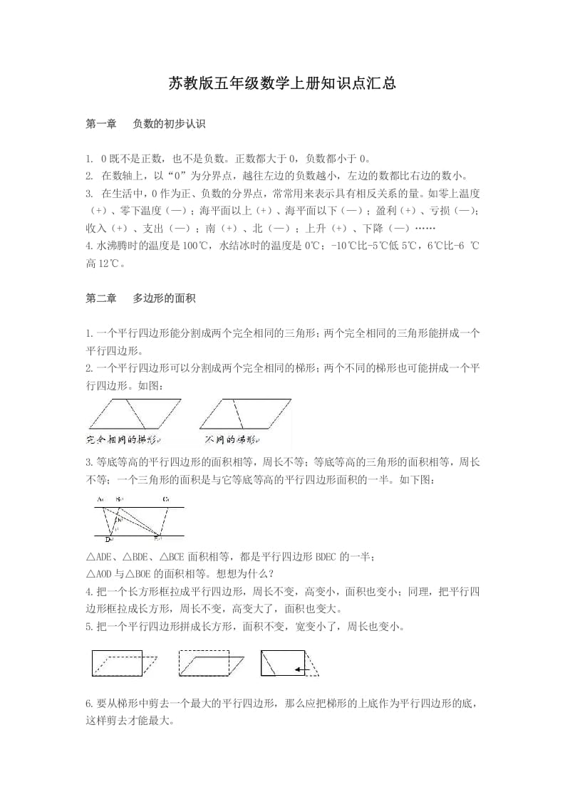 五年级数学上册知识点汇总苏教版（苏教版）-墨痕题库