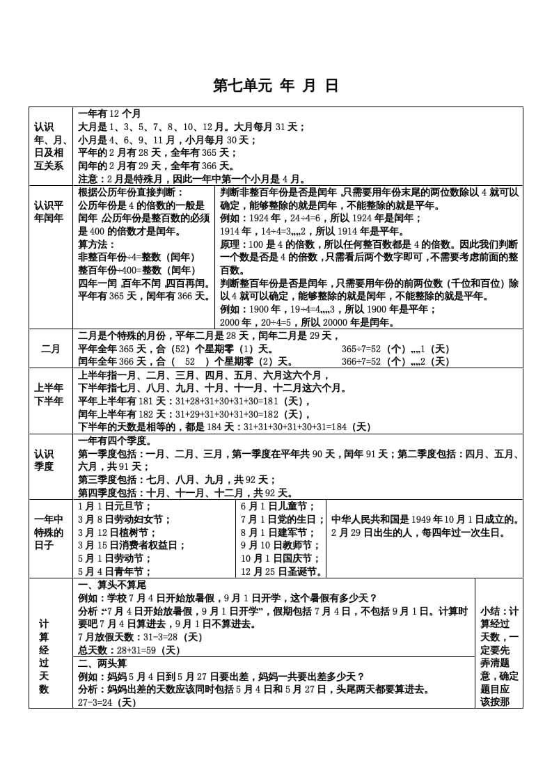 三年级数学上册第七单元年月日（北师大版）-墨痕题库
