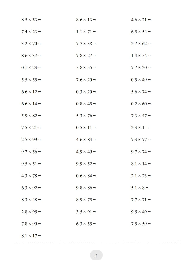 图片[2]-五年级数学上册▲口算题（小数乘整数）连打版1000题（人教版）-墨痕题库