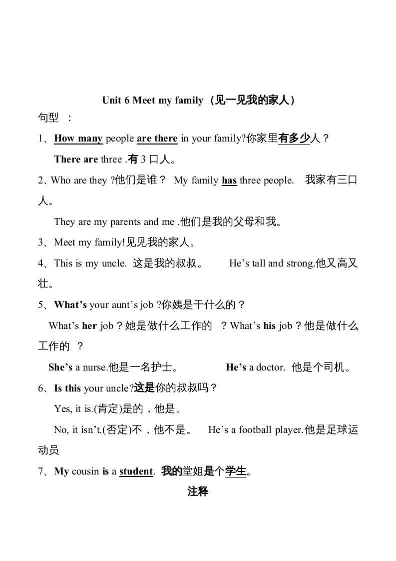 四年级英语上册Unit6单元句型总结(人教PEP)-墨痕题库