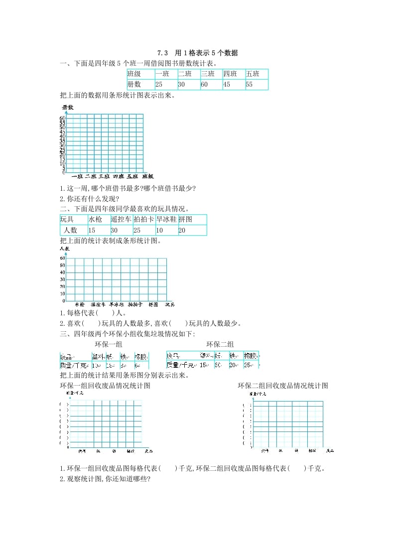 四年级数学上册7.3用1格表示5个数据（人教版）-墨痕题库