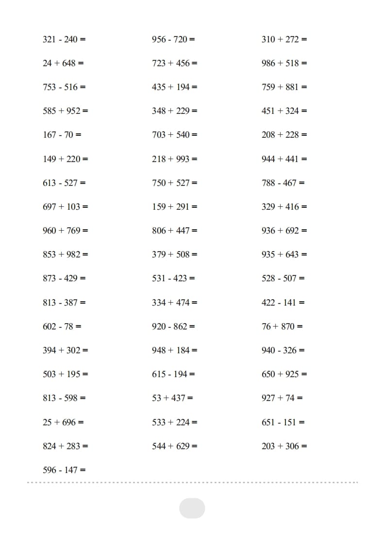 图片[2]-三年级数学上册▲口算题（万以内的加减法(二)）连打2000题（人教版）-墨痕题库