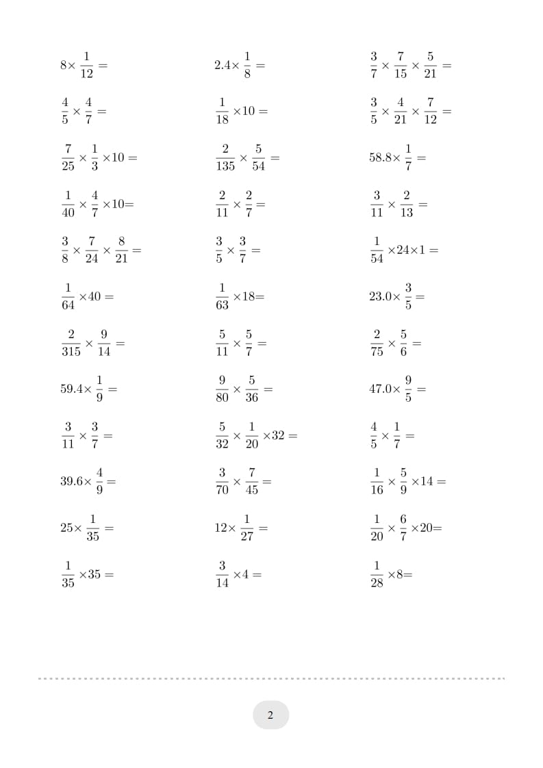 图片[2]-六年级数学上册▲口算题（分数乘法）连打版（人教版）-墨痕题库