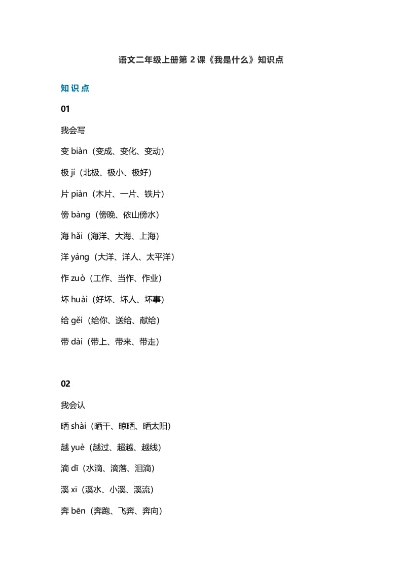 二年级语文上册2第2课《我是什么》知识点（部编）-墨痕题库