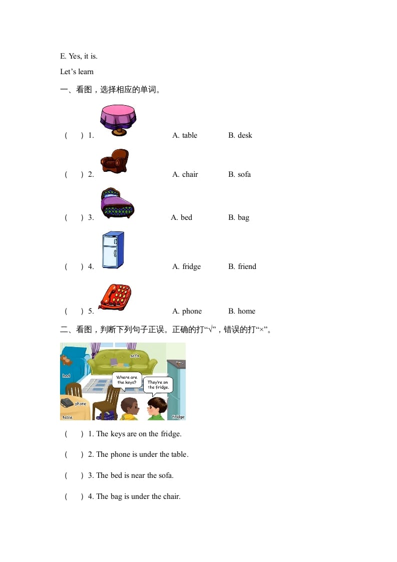 图片[2]-三年级英语上册Unit4__partB同步练习（人教版一起点）-墨痕题库