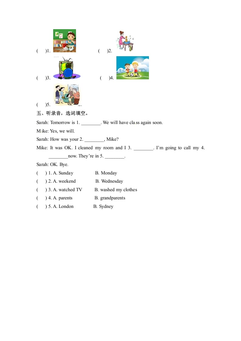 图片[2]-六年级英语下册同步听力训练-Unit2LastweekendPartA人教PEP版-墨痕题库