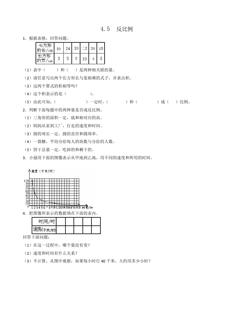 六年级数学下册4.5反比例-墨痕题库