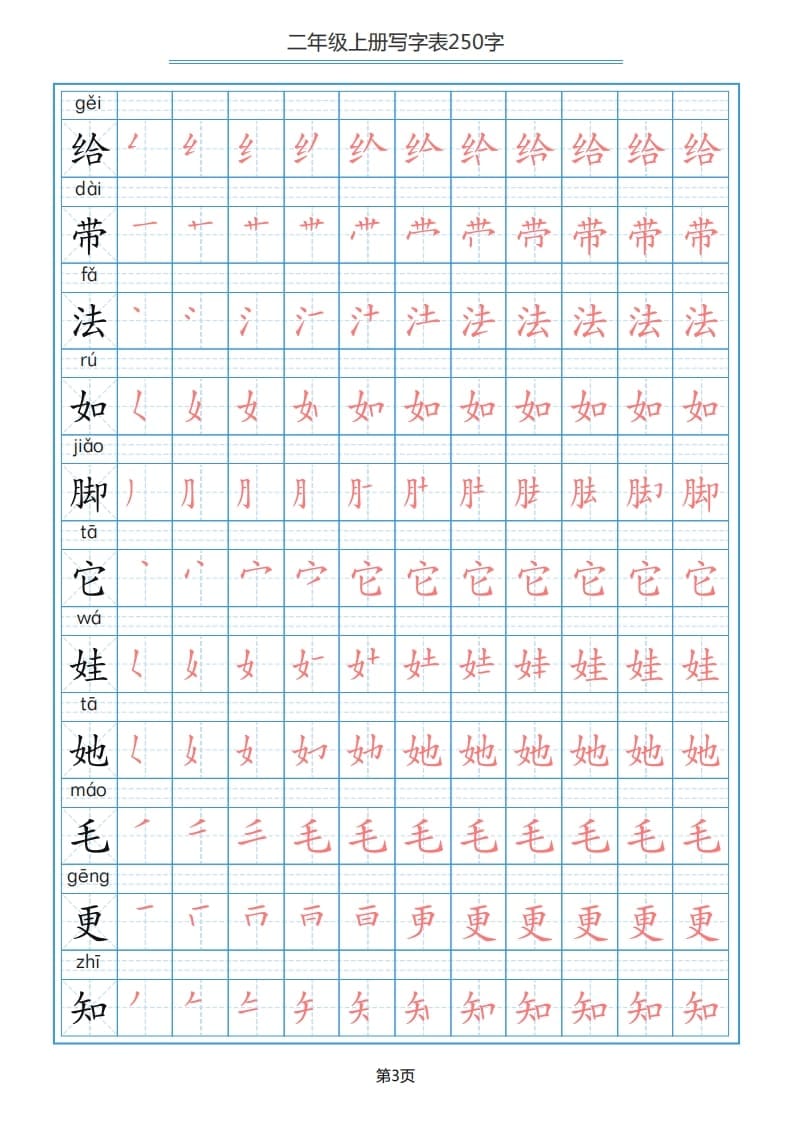 图片[3]-二年级语文上册写字表（25页）PDF（部编）2-墨痕题库