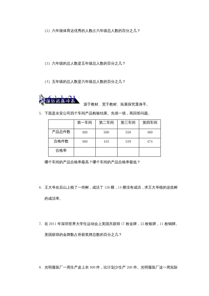 图片[2]-六年级数学上册百分数同步练习2（苏教版）-墨痕题库