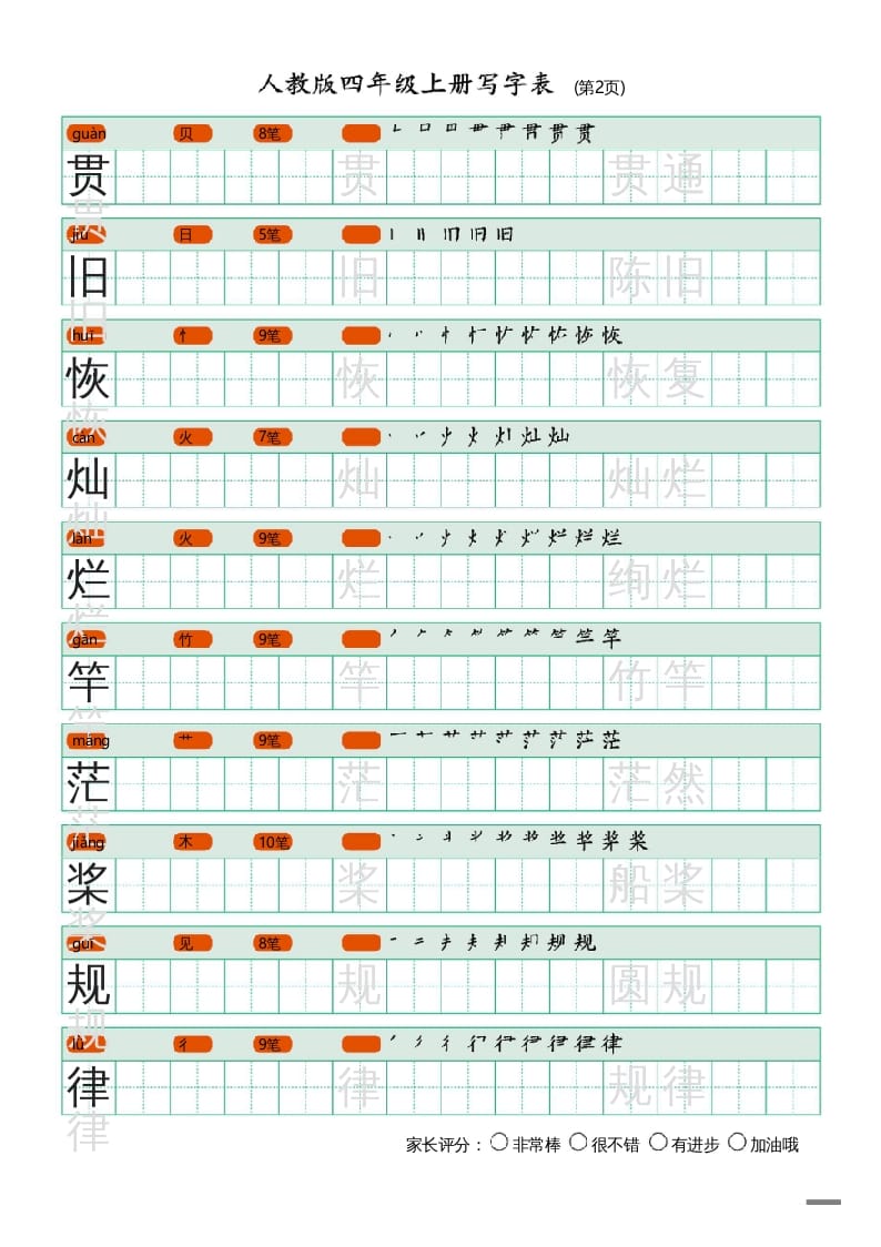 图片[2]-四年级语文上册写字表（20页）PDF-墨痕题库