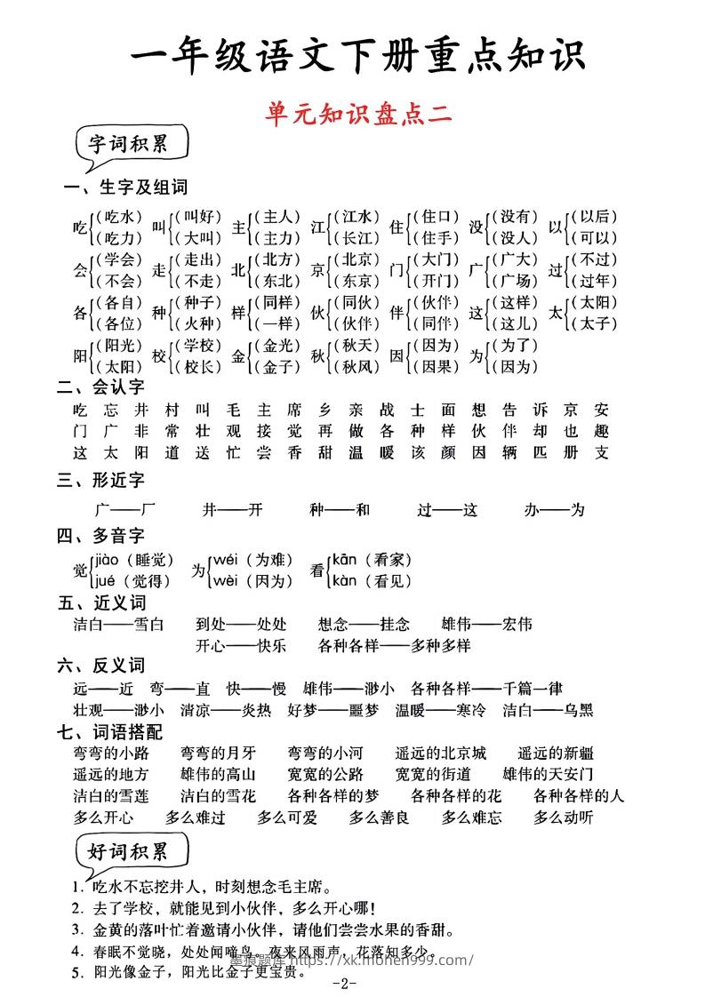 图片[2]-一年级语文单元知识盘点-墨痕题库