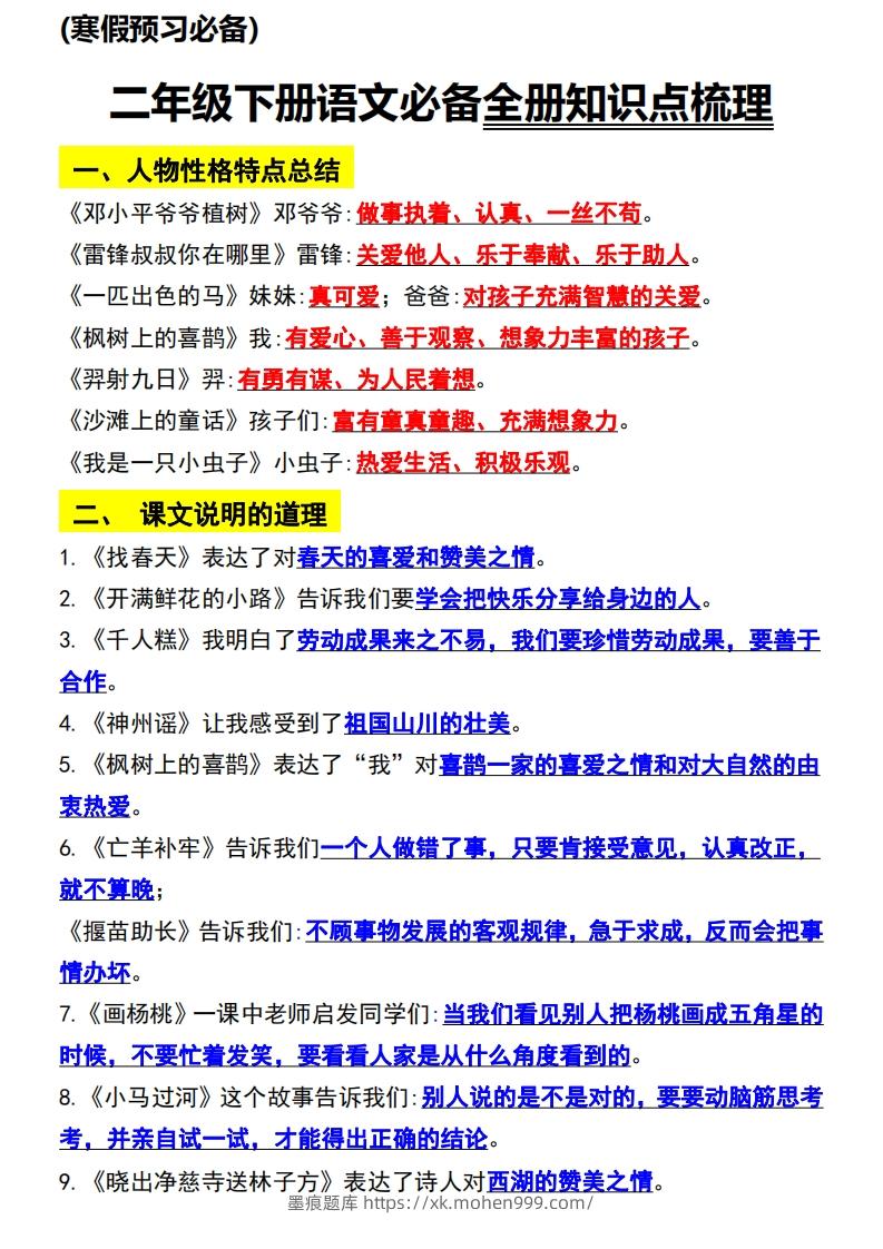 图片[1]-二年级语文下册知识点归纳总复习-墨痕题库