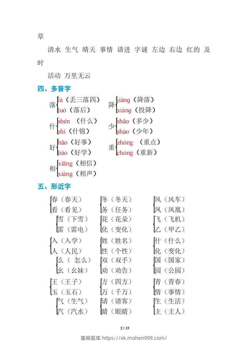 图片[2]-语文一年级下册期中复习知识要点-墨痕题库