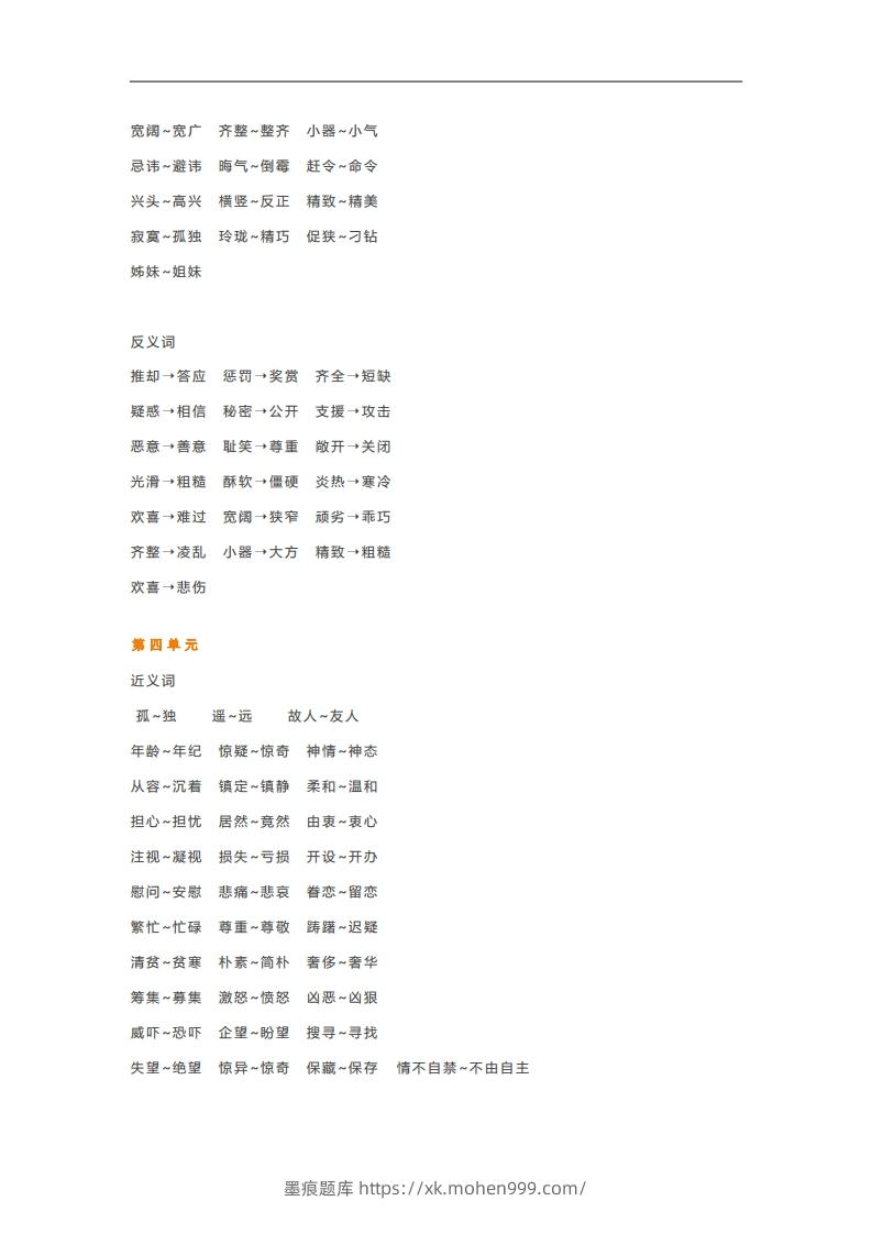 图片[2]-五年级语文下册近义词反义词汇总（部编版）-墨痕题库