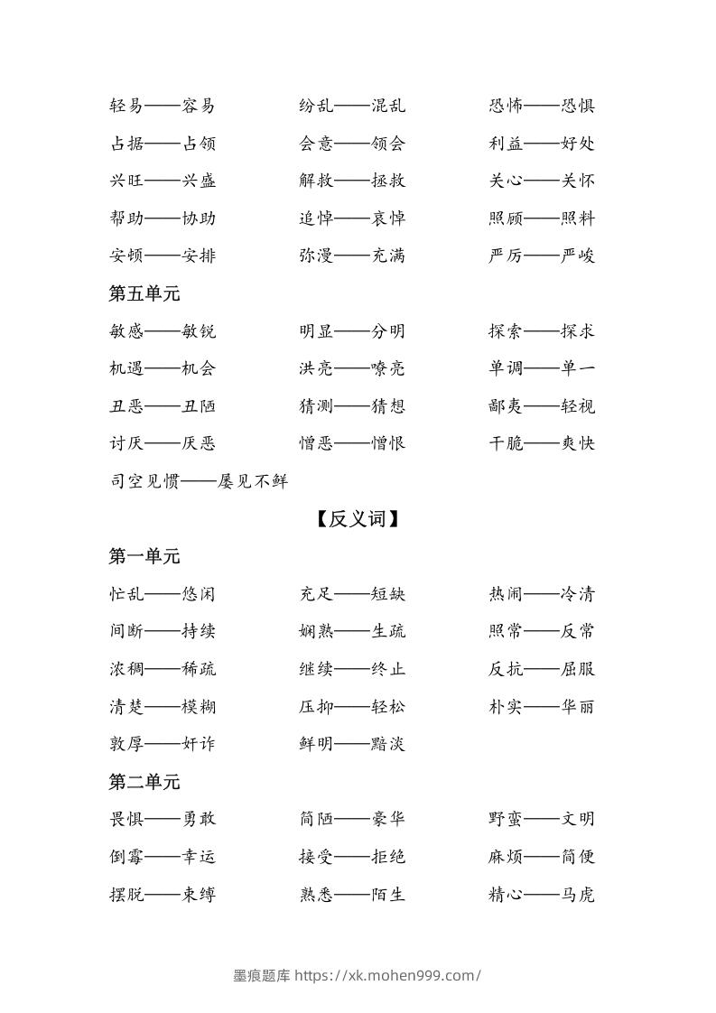 图片[2]-六年级语文下册复习资料近义词和反义词（部编版）-墨痕题库