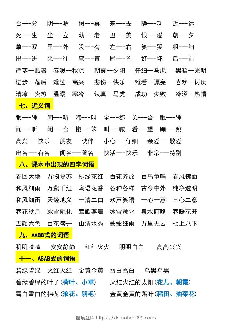 图片[2]-一年级下册语文期末复习考点总结-墨痕题库