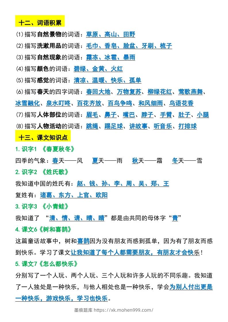 图片[3]-一年级下册语文期末复习考点总结-墨痕题库