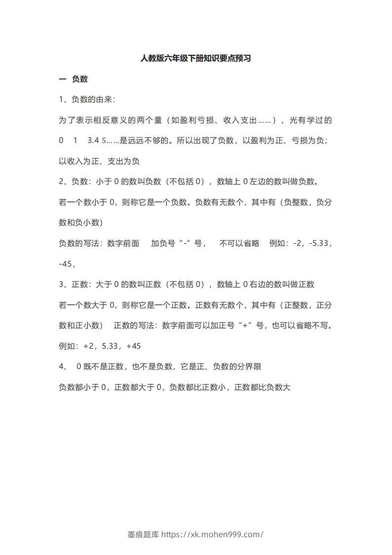 图片[1]-数学六年级下册必背知识点汇总-墨痕题库