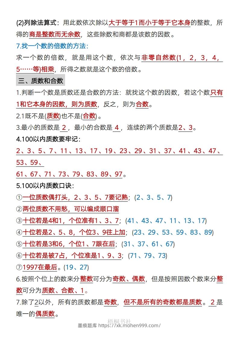 图片[2]-数学五年级下册必背知识点汇总-墨痕题库