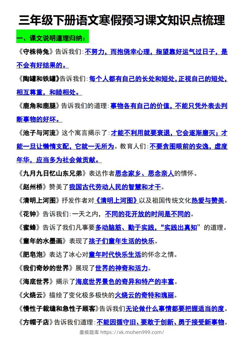 图片[1]-三年级语文下册知识点归纳总复习-墨痕题库