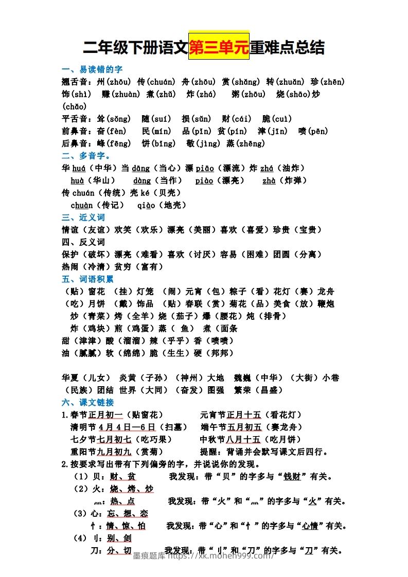 图片[3]-【全册单元重难点总结】二下语文-墨痕题库