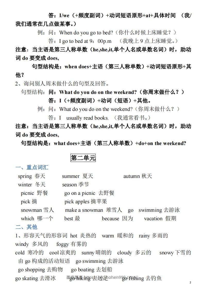 图片[2]-五年级英语下册素材-单词、短语、句型期末重点知识归纳（人教PEP版）-墨痕题库