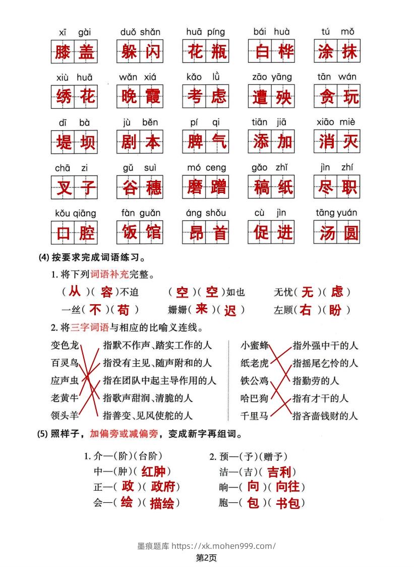 图片[2]-√四年级下册语文期中归类整合复习卷，考查内容1-4单元-墨痕题库