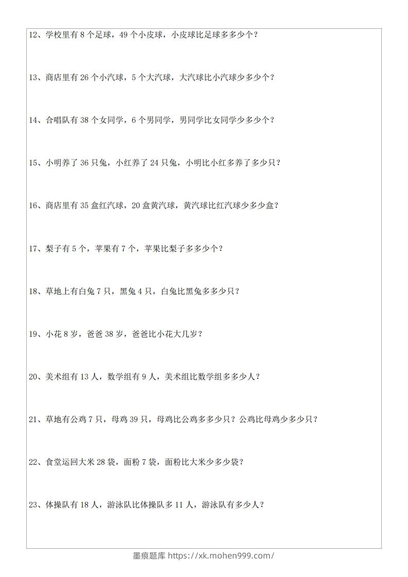 图片[2]-1年级数学应用题大全(含答案).doc-墨痕题库