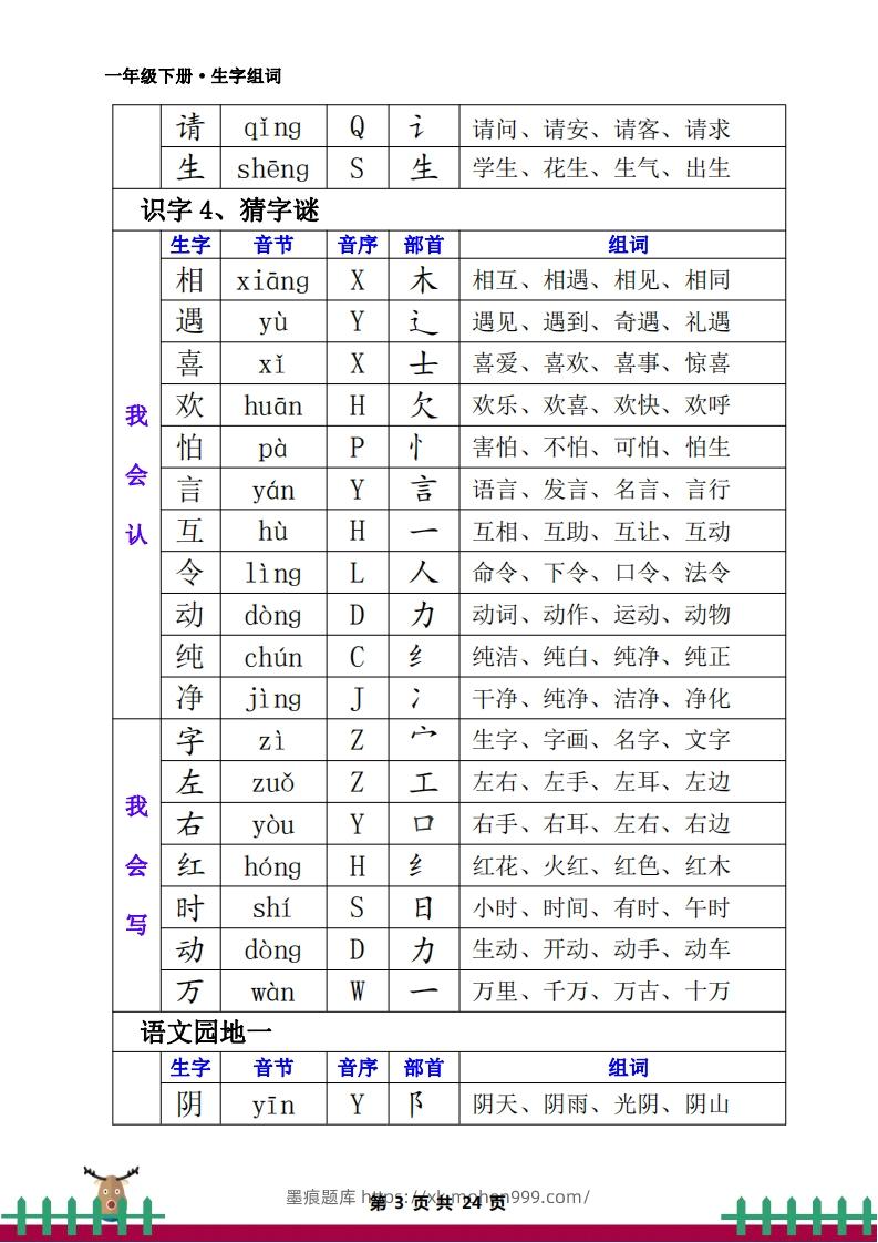 图片[3]-一下语文全册生字组词-墨痕题库