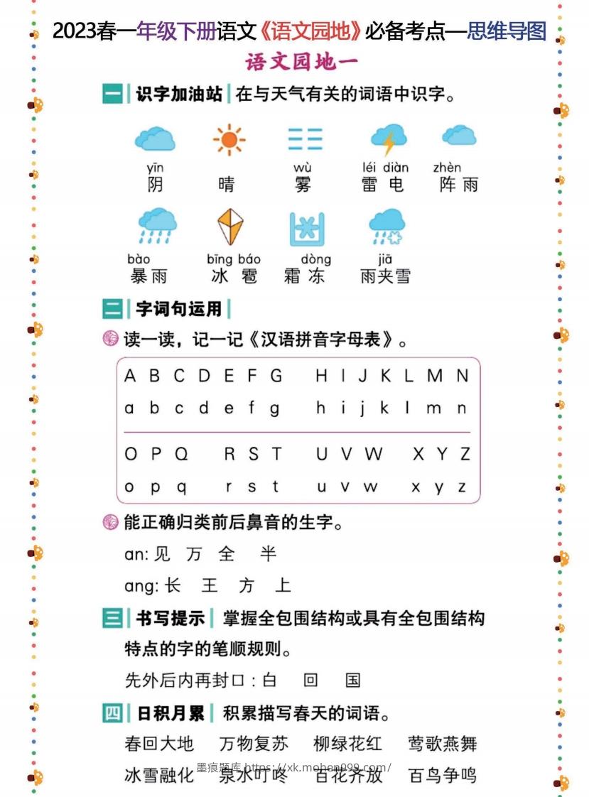 图片[1]-2023春一年级下册语文《语文园地》必备考点—思维导图(6)-墨痕题库