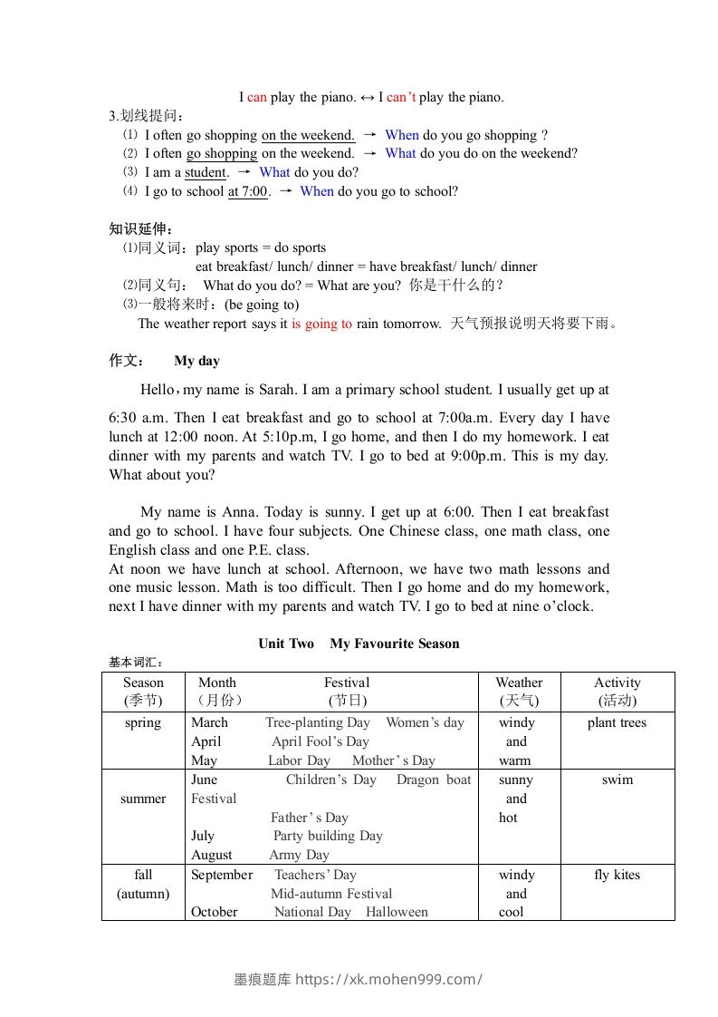 图片[2]-五年级英语下册知识点之重点句型（人教PEP版）-墨痕题库