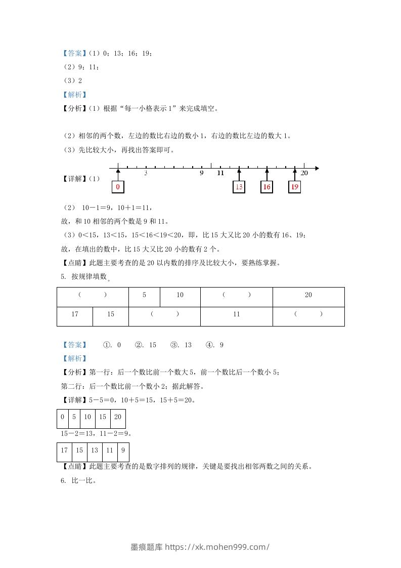 图片[2]-2020-2021学年江苏省南通市崇川区一年级上册数学期末试题及答案(Word版)-墨痕题库