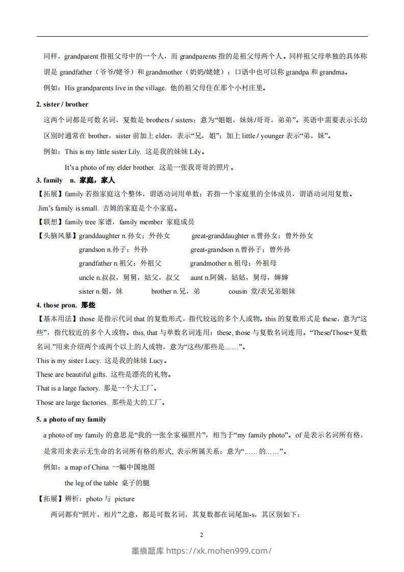 图片[2]-人教版英语七年级上Unit2Thisismysister.知识点_-墨痕题库