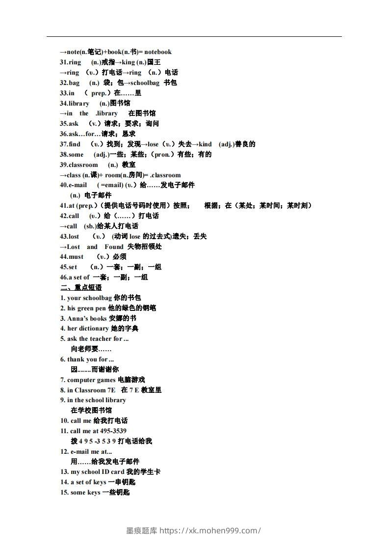 图片[2]-3.人教版七年级上英语Unit3复习提纲-墨痕题库