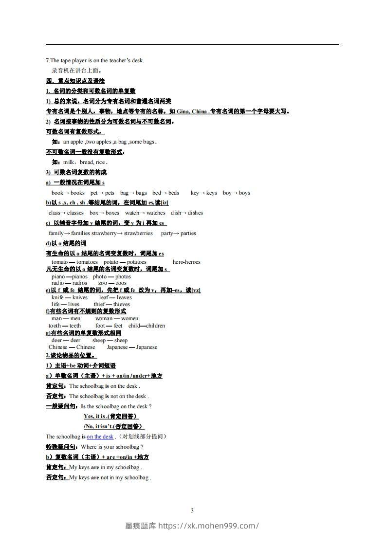 图片[3]-4.人教版七年级上英语Unit4复习提纲-墨痕题库