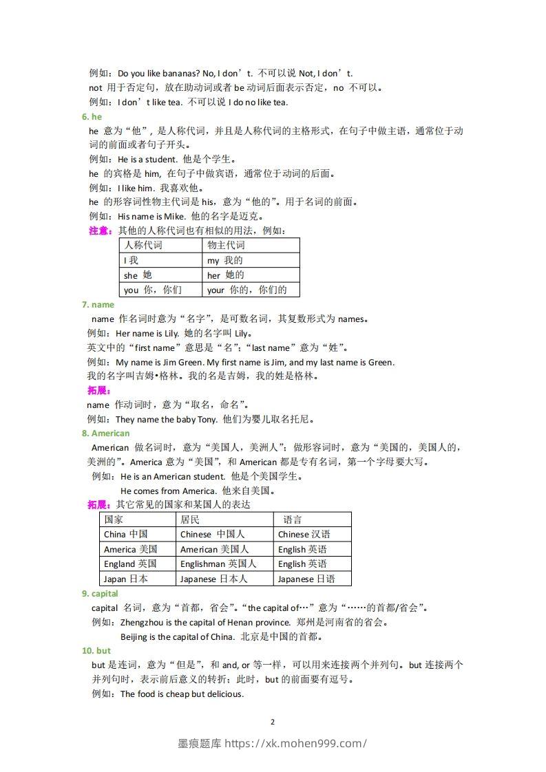 图片[2]-外研版英语七年级上册知识点汇总-墨痕题库