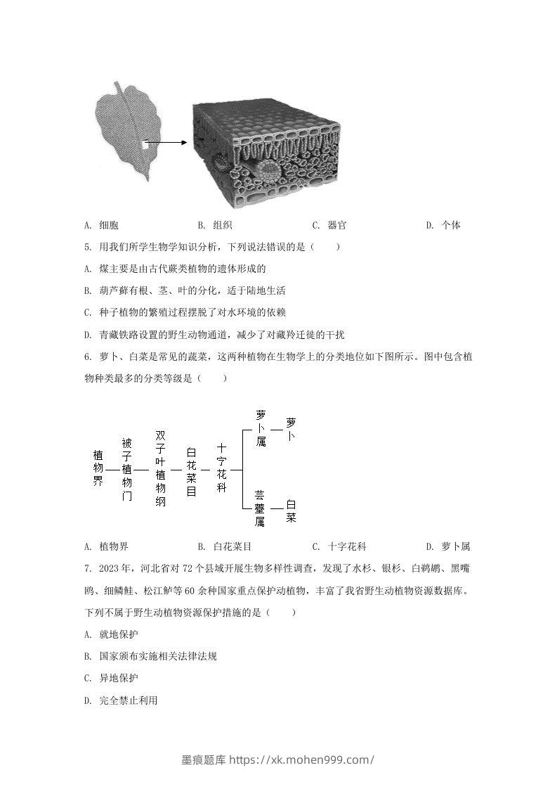 图片[2]-2024年河北中考生物试题及答案(Word版)-墨痕题库