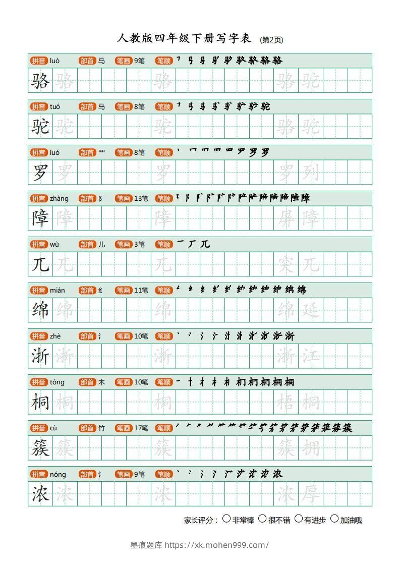 图片[2]-四年级语文下册写字表（20页）PDF（部编版）-墨痕题库