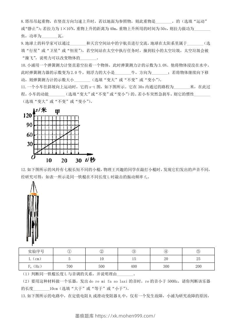 图片[2]-2024年上海松江中考物理试题及答案(Word版)-墨痕题库