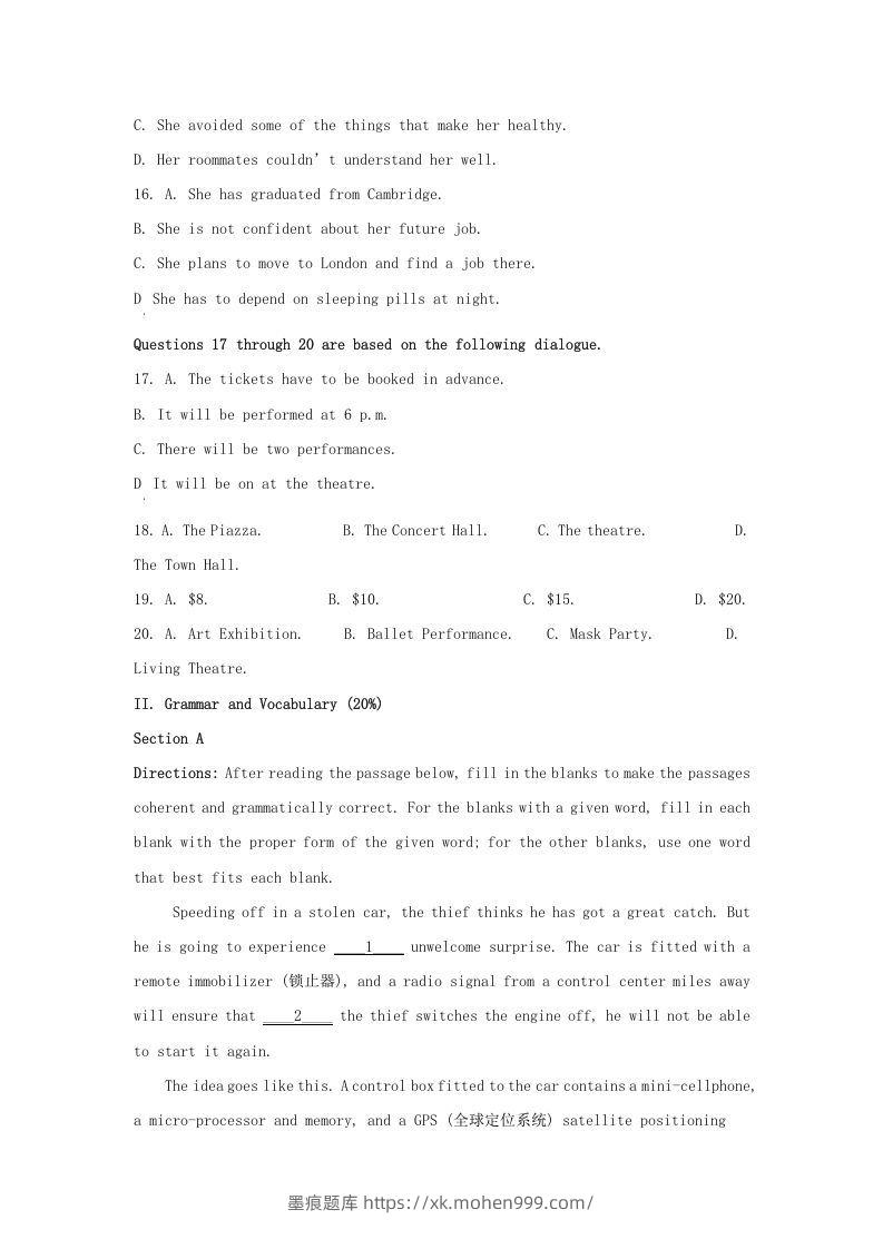 图片[3]-2021-2022学年上海市金山区高三上学期期中英语试题及答案(Word版)-墨痕题库