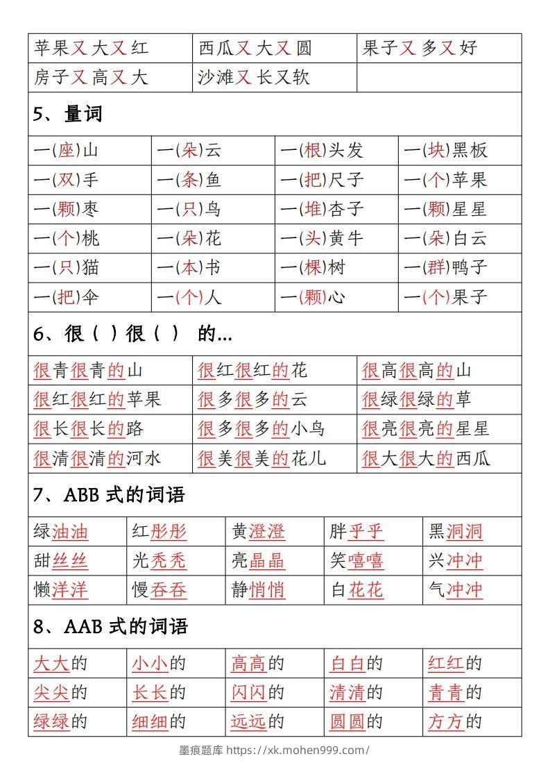 图片[2]-【期末重点考点总结词语积累汇总】一上语文-墨痕题库