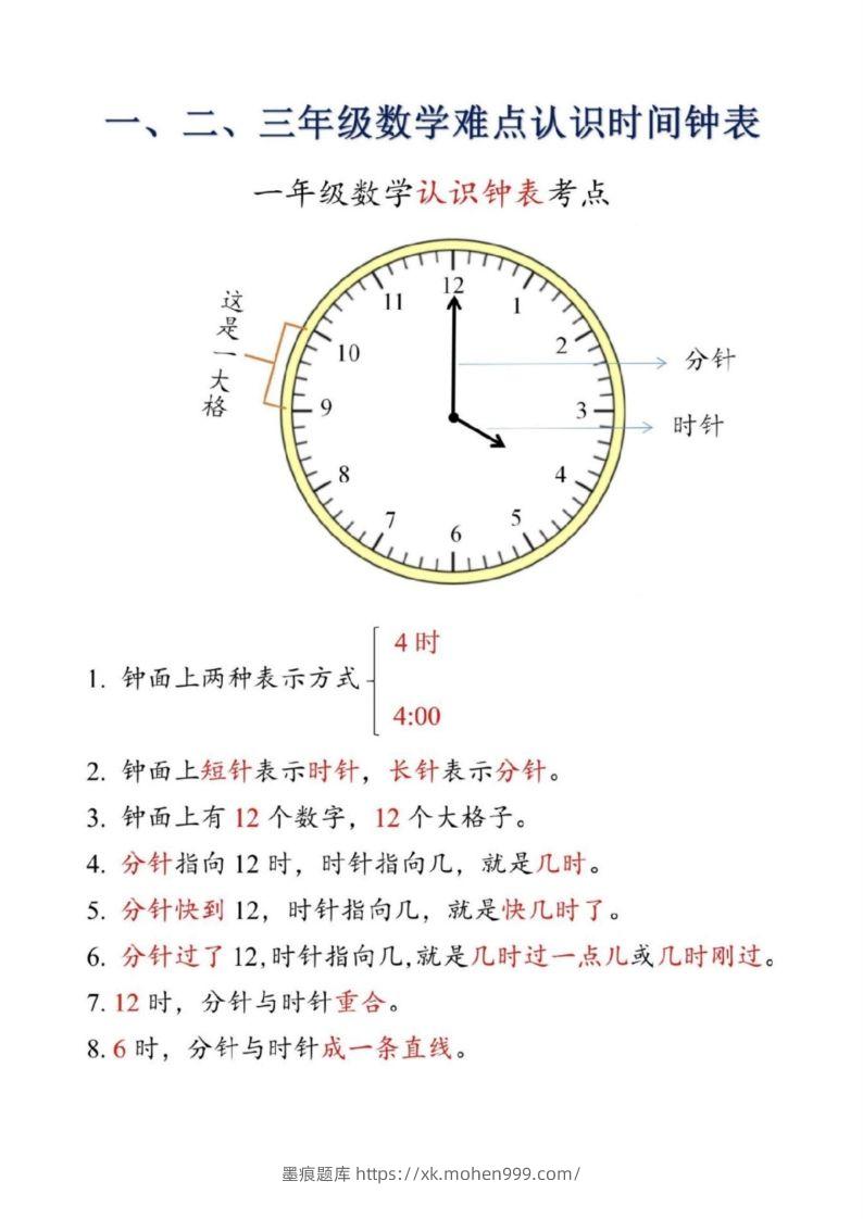 图片[1]-【二上数学】重难点认识时间钟表k-墨痕题库