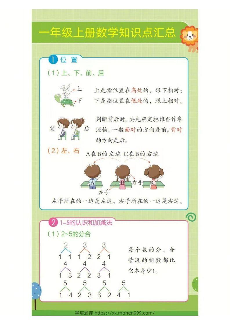 图片[1]-❤一年级上册数学知识点汇总RJ-墨痕题库