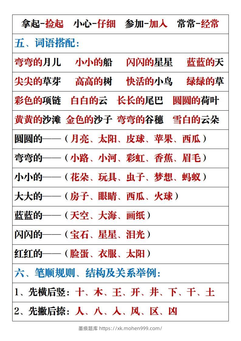 图片[3]-【重点易考复习总结】一上语文-墨痕题库