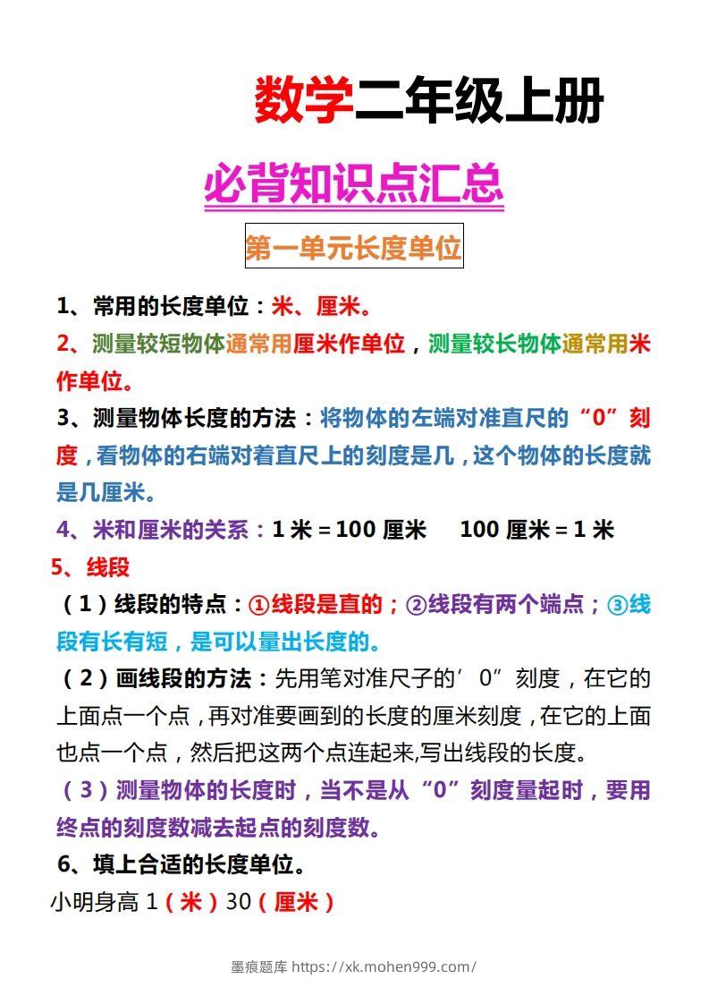 图片[1]-【人教版】二上数学重点知识点汇总预习-墨痕题库