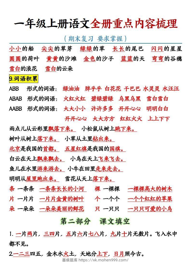 图片[3]-【全册重点知识点汇总】一上语文-墨痕题库