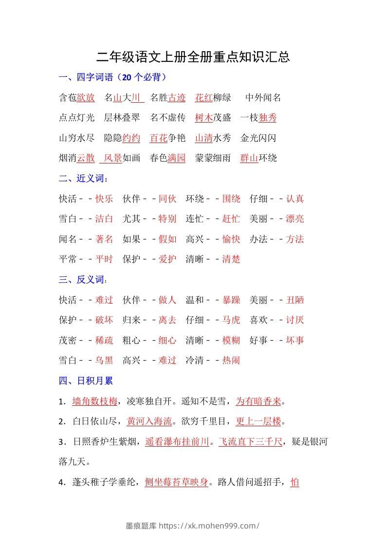 图片[1]-【全册重点知识汇总】二上语文-墨痕题库
